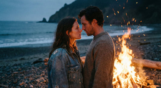 Intimate couple gazing at each other near a campfire. Spiritual love compatibility and destiny analysis for relationships - MINDNESS.&nbsp;