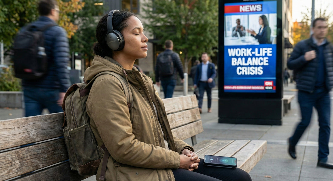 Calm woman meditating amidst a chaotic city environment. Navigating stress and uncertainty in the 2026 Year of the Fire Horse - MINDNESS